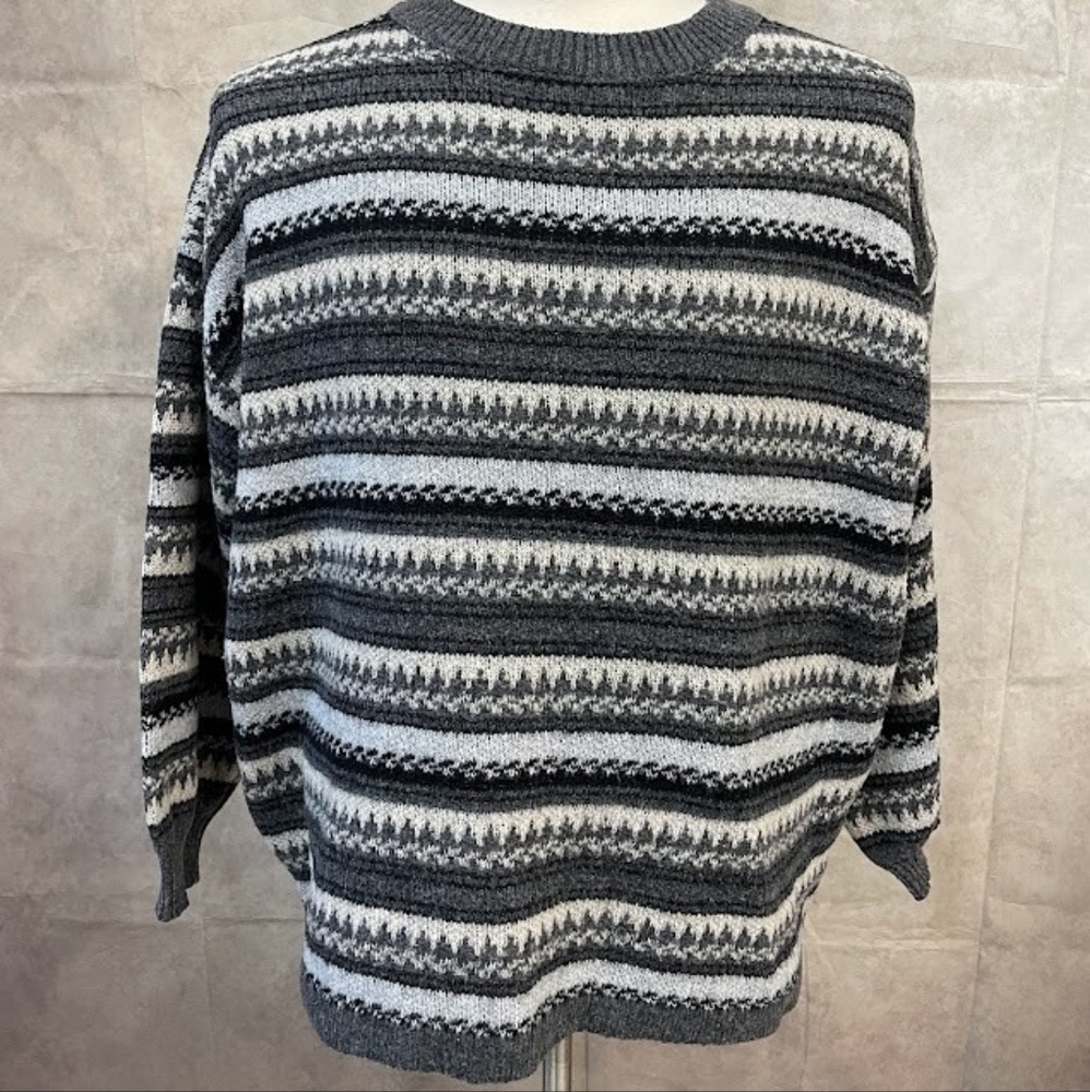 Womens Gray Striped Sweater